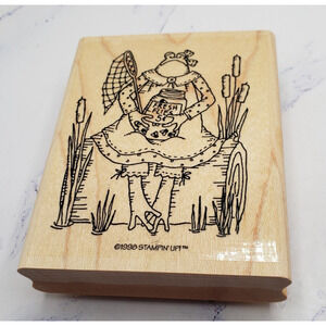 Stampin Up Frog On Log Selling Fresh Flies Scene Wood Mounted Rubber Stamp